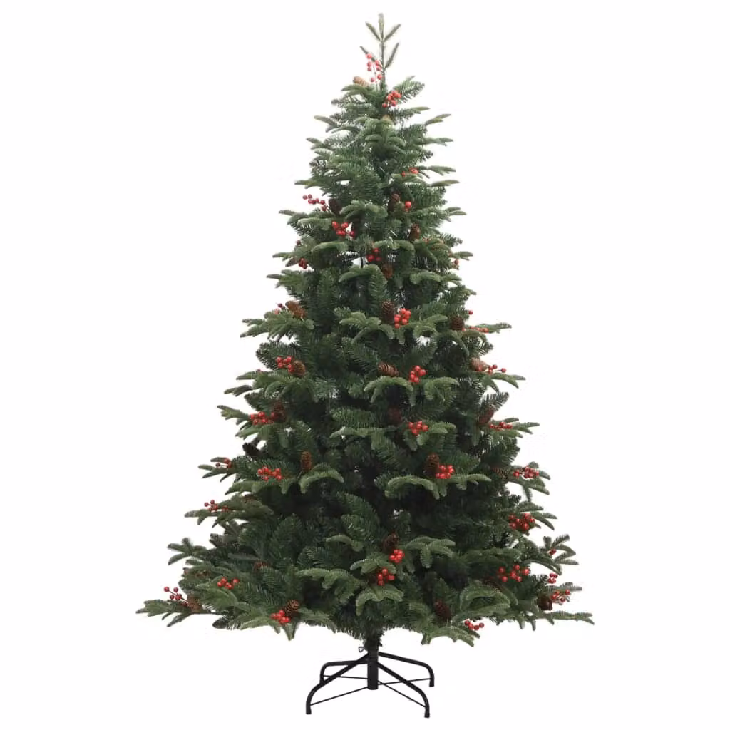 Albero Natale Artificiale Incernierato con Pigne e Bacche 180cm