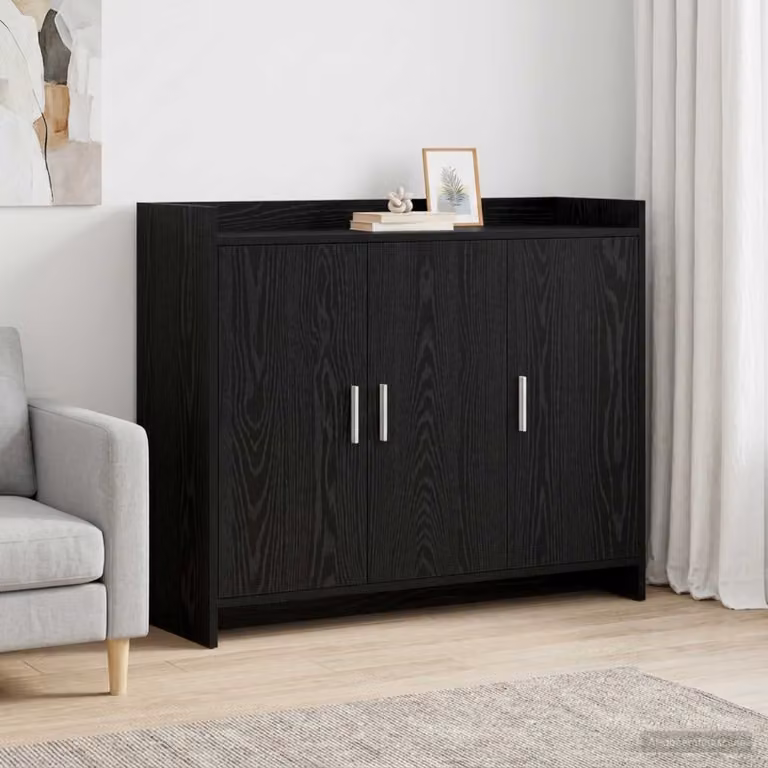 Credenza moderna vidaXL in legno ingegnerizzato e metallo, colore nero, L 98,5 x P 33 x H 80 cm