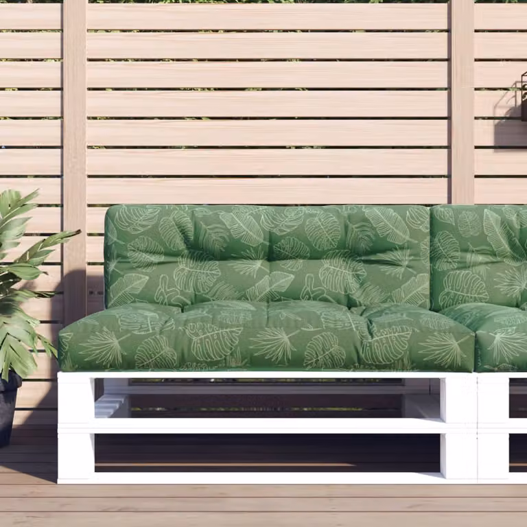 Cuscino per Pallet vidaXL con Motivo a Foglie Verde, Impermeabile e Resistente ai Raggi UV, L/P/H: 120 x 40 x 12 cm