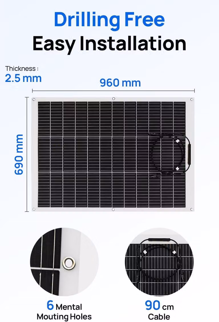 Pannello solare flessibile - Sistema solare - Pannello solare - Cella solare - Energia solare - 260W (2x130W)