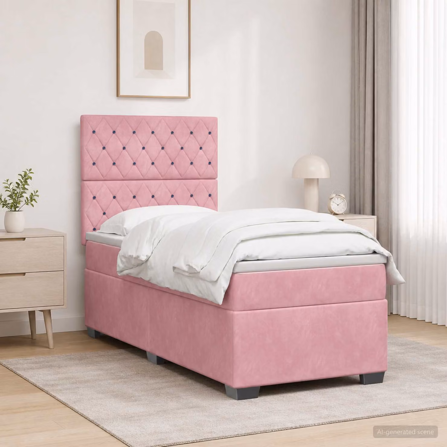Letto box spring con materasso vidaXL in velluto rosa, L/P: 100 x 200 cm