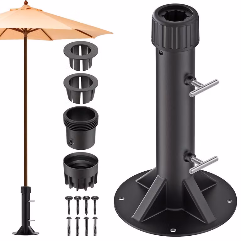 Portaombrello per balcone, terrazza, patio, bordo piscina, giardino – adatto per pali fino a 2 pollici, resistente al vento, acciaio con rivestimento in polvere