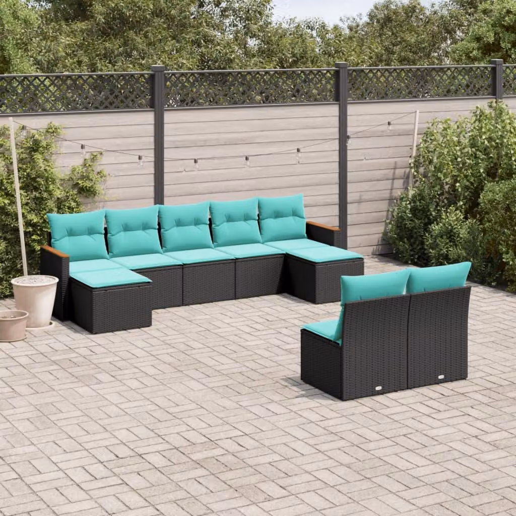 Maison Exclusive - Set di 9 pezzi per giardino con cuscini, polyrattan nero