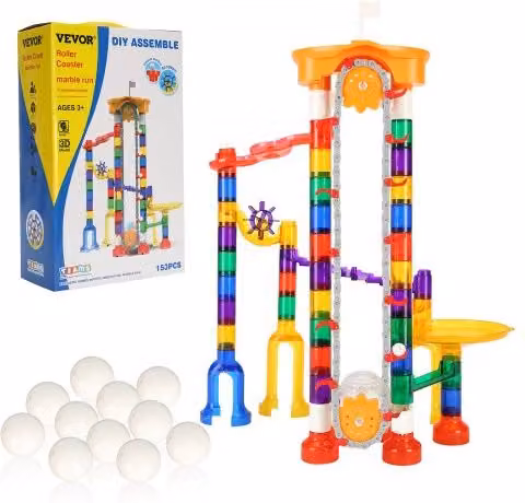 Set di Percorso per Biglie VEVOR con Ascensore Motorizzato, 153 Pezzi Multicolore e Trasparenti in Plastica, Gioco Educativo STEM per lo Sviluppo Cognitivo dei Bambini