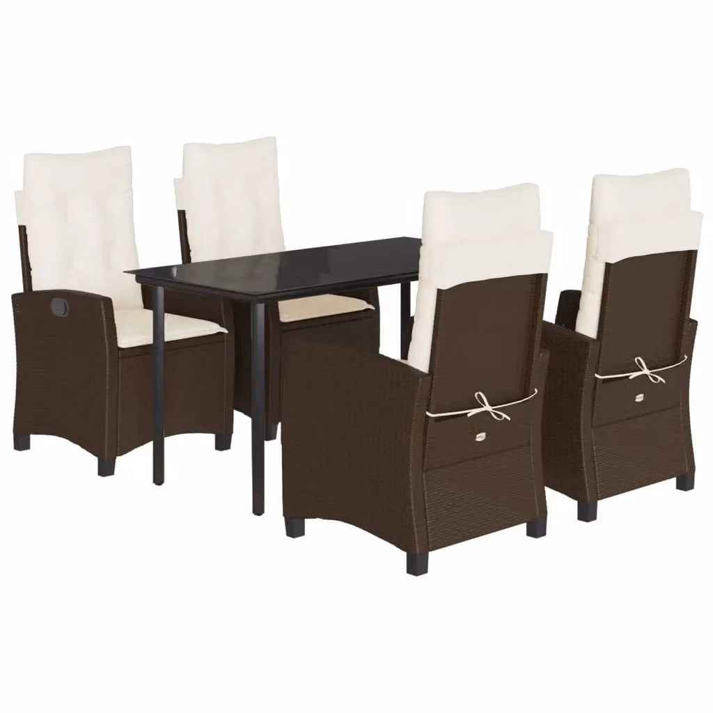 Set da Pranzo da Giardino vidaXL in Polyrattan Marrone con Cuscini e Tavolo in Vetro 5 Pezzi – 2