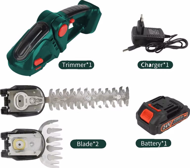Tagliasiepi elettrico, modello 2-in-1, versatile, con prestazioni ad alta velocità, alimentato a batteria (verde)