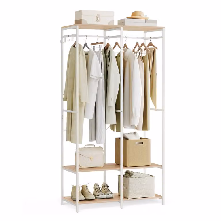 Armadio Portatile per Vestiti con Ripiani Ganci Rimovibili, Beige Naturale / 40 x 94,5 x 180 cm
