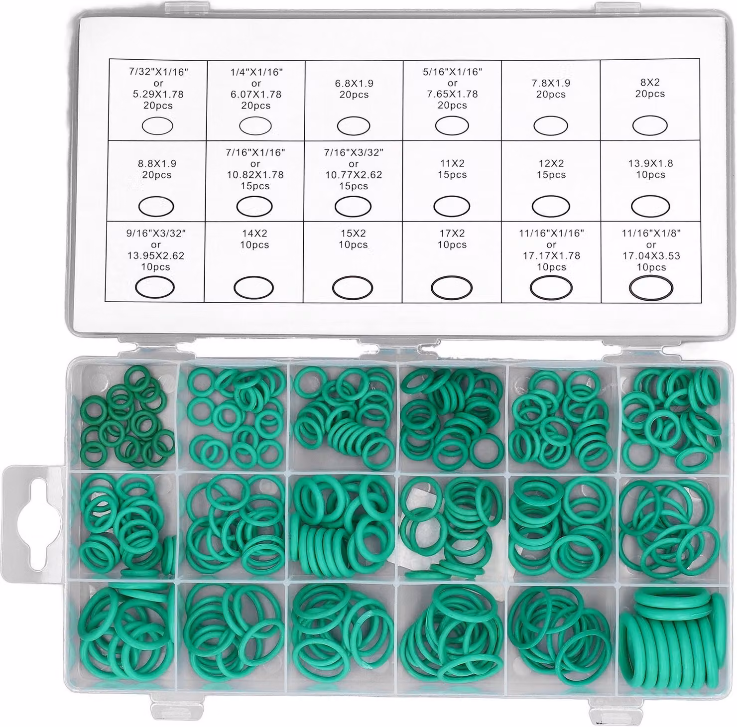 270Pcs verde O Ring Kit gomma resistente all'usura O Anelli di tenuta Assortimento per Automobile