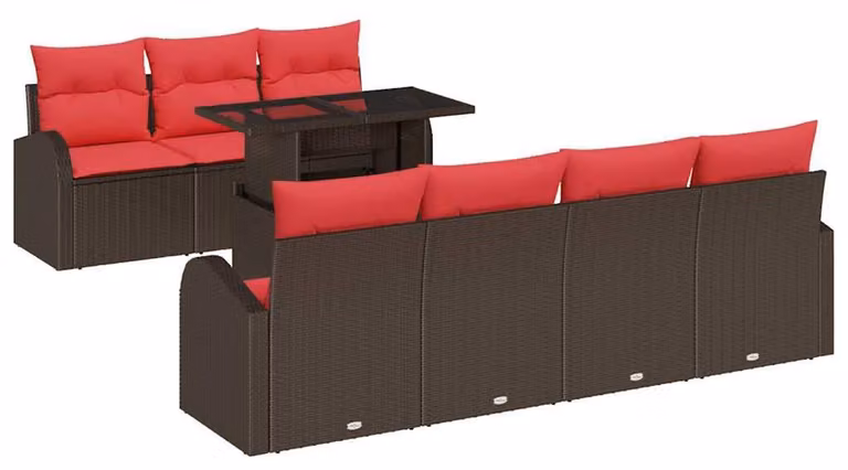 Set Divano da Giardino 8 pcs Marrone Poly Rattan