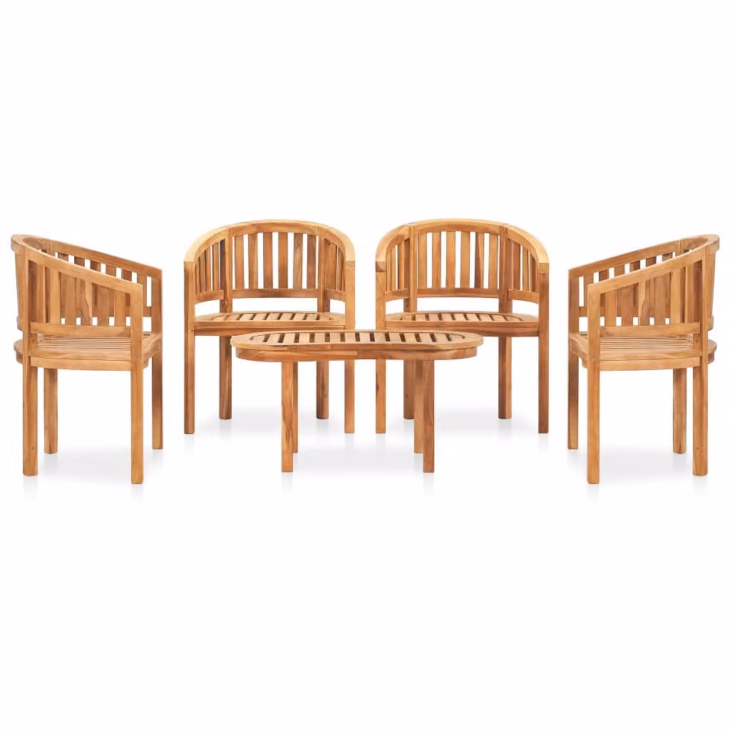 Set Salotto da Giardino 5 pz Design Curvo in Massello di Teak