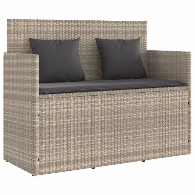 Panchina da Giardino | Panca da Giardino con Cuscini Grigio Chiaro in Polyrattan