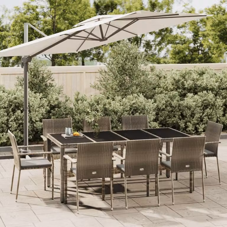 The Living Store Set da pranzo da giardino 9 pezzi con cuscini in poly rattan grigio