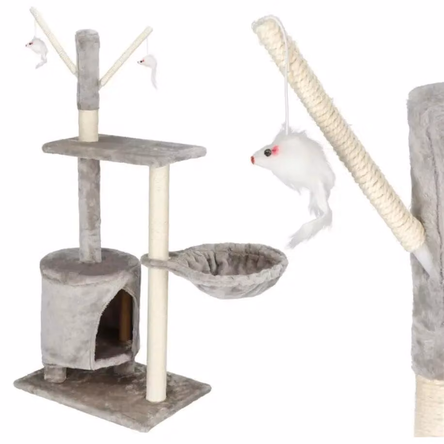 Tiragraffi grande per gatti XL 110 cm, albero con cuccia, lettino e giochi, 4 livelli
