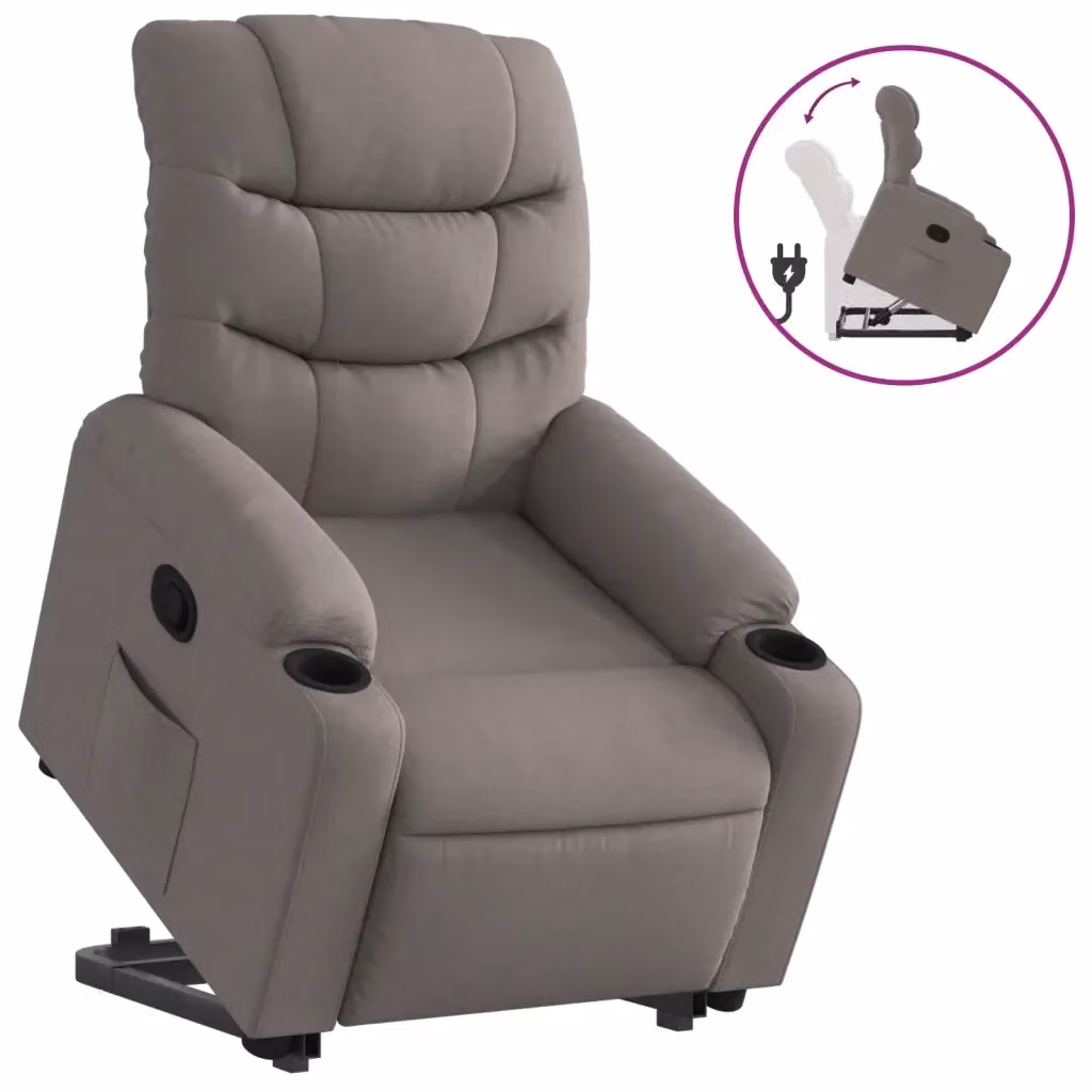 Poltrona Alzapersona Reclinabile con Assistenza Elettrica vidaXL in Tessuto Beige e Grigio per Senior – 2