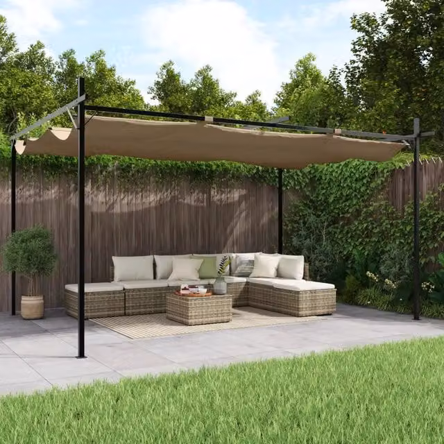 Pergola con Tetto Retrattile Tortora 395x292x230 cm 360118