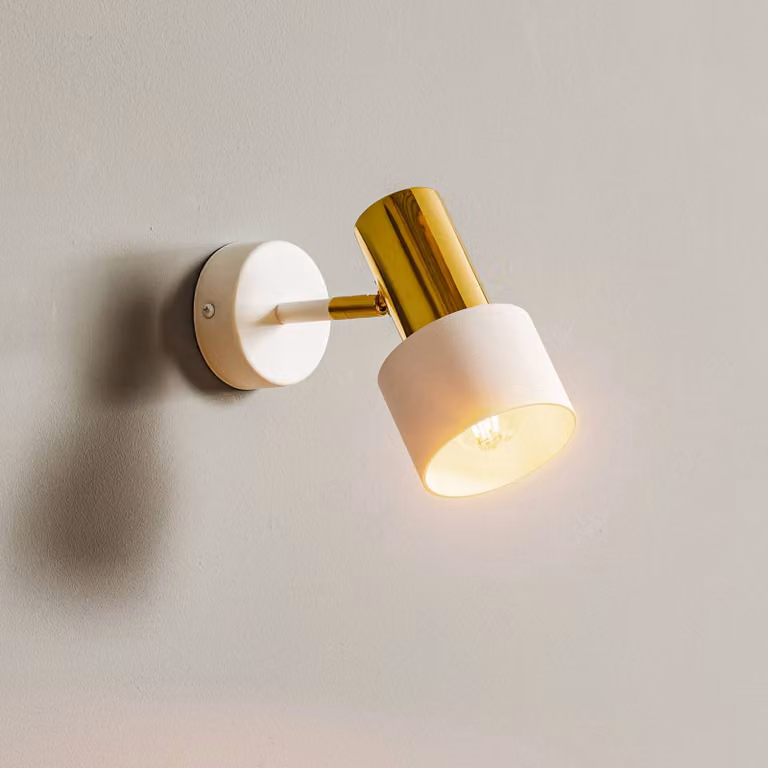 Faretto da parete Destin, 1 luce, bianco/ottone Destin Argon, dimmerabile, Ottone / Oro, Soggiorno / Sala da pranzo, Metallo, Moderno, Faretto
