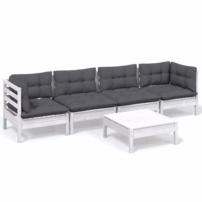 Set Salotto da Giardino 5pz con Cuscini Legno Massello di Pino