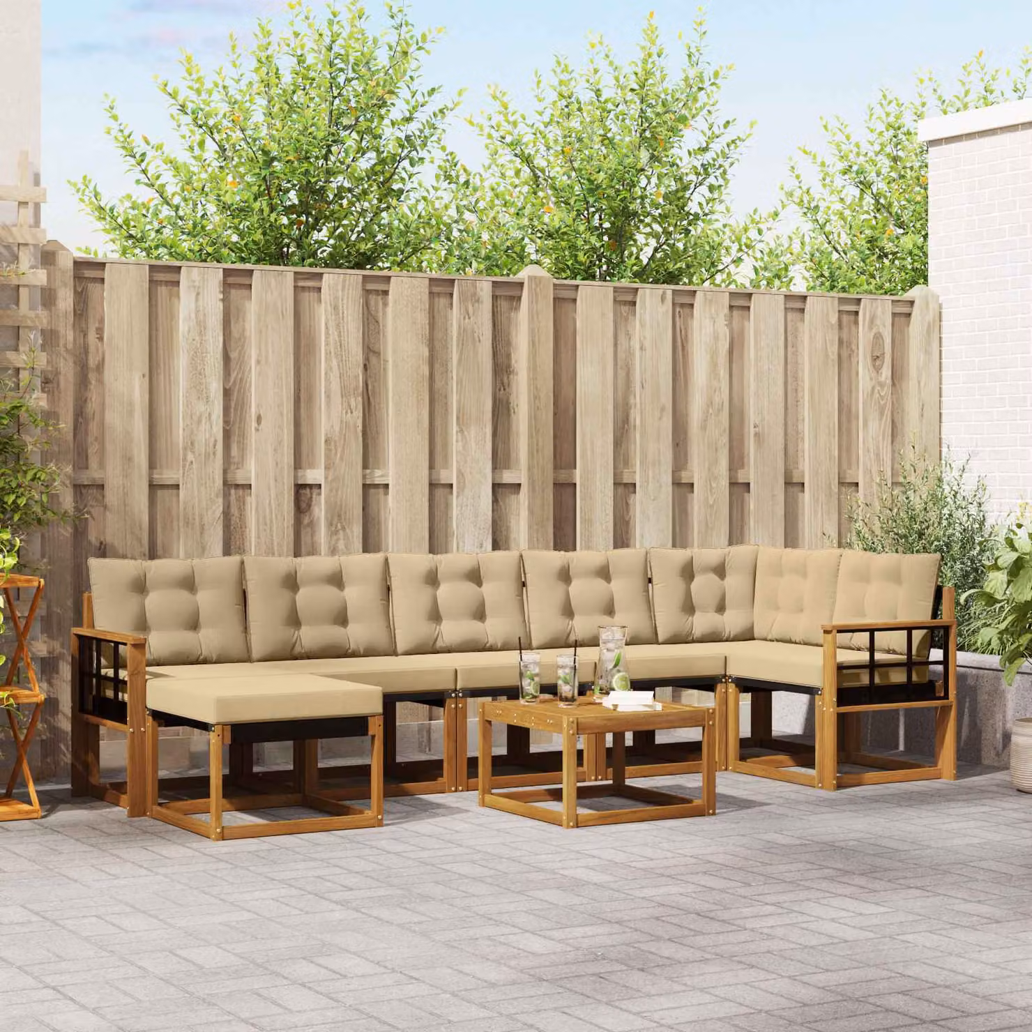 Set di divani da esterno vidaXL 8 pezzi in legno di acacia con cuscini beige e marrone per giardino