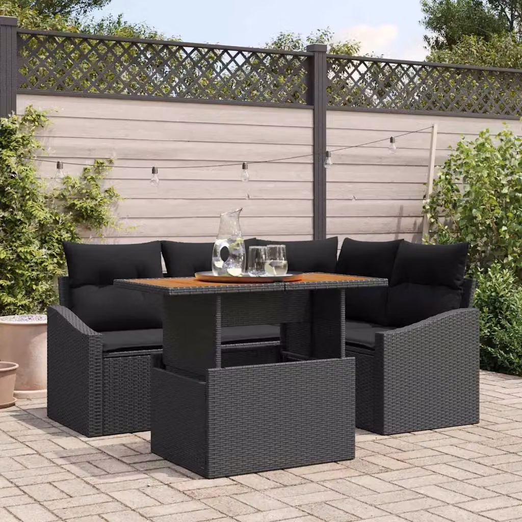 Set Divano da Giardino a L vidaXL in 5 Pezzi con Tavolino e Cuscini Nero – 1