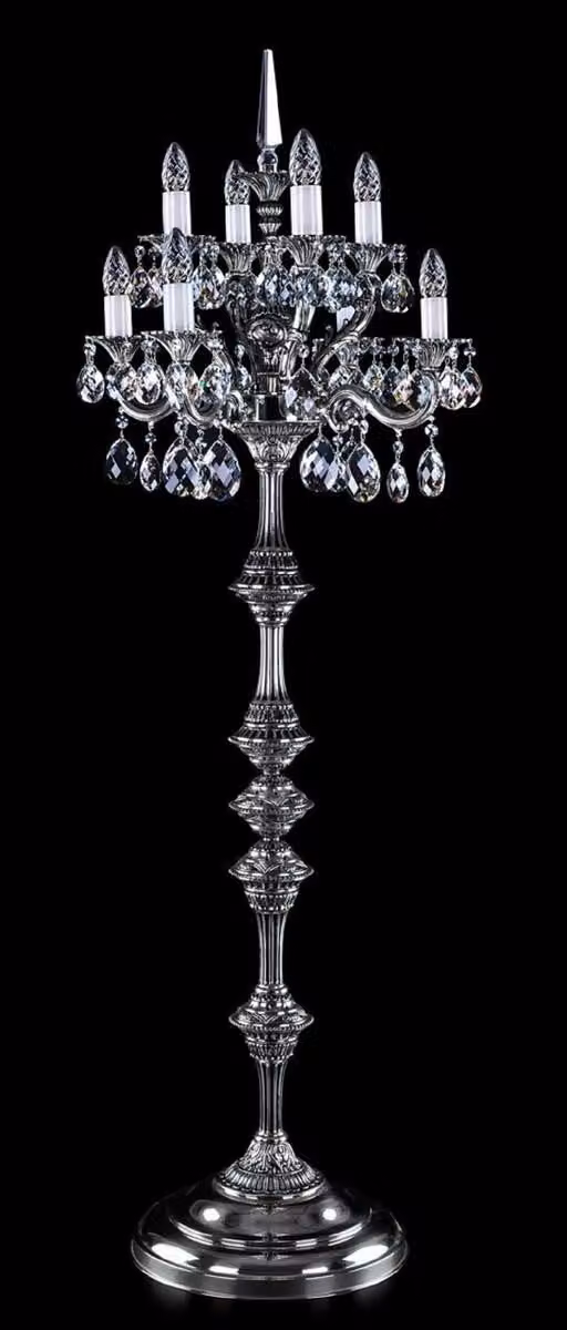 Casa Padrino lampada da terra in cristallo barocco argento antico Ø 56 x H. 152 cm - Magnifica lampada da terra in ottone con vetro di cristallo di Boemia - Lampade barocche in cristallo - Qualità lusso