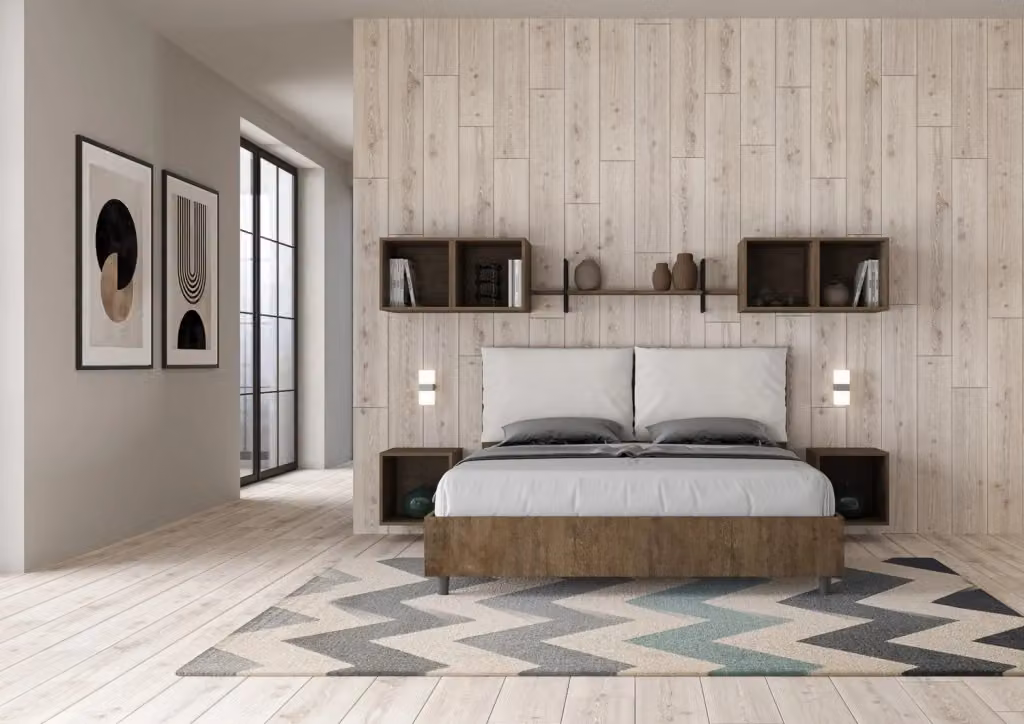 Letto Matrimoniale Egos Antea con Contenitore e Rete, Struttura Noce e Cuscini in Similpelle Bianco, L/P: 160 x 200 cm – 2