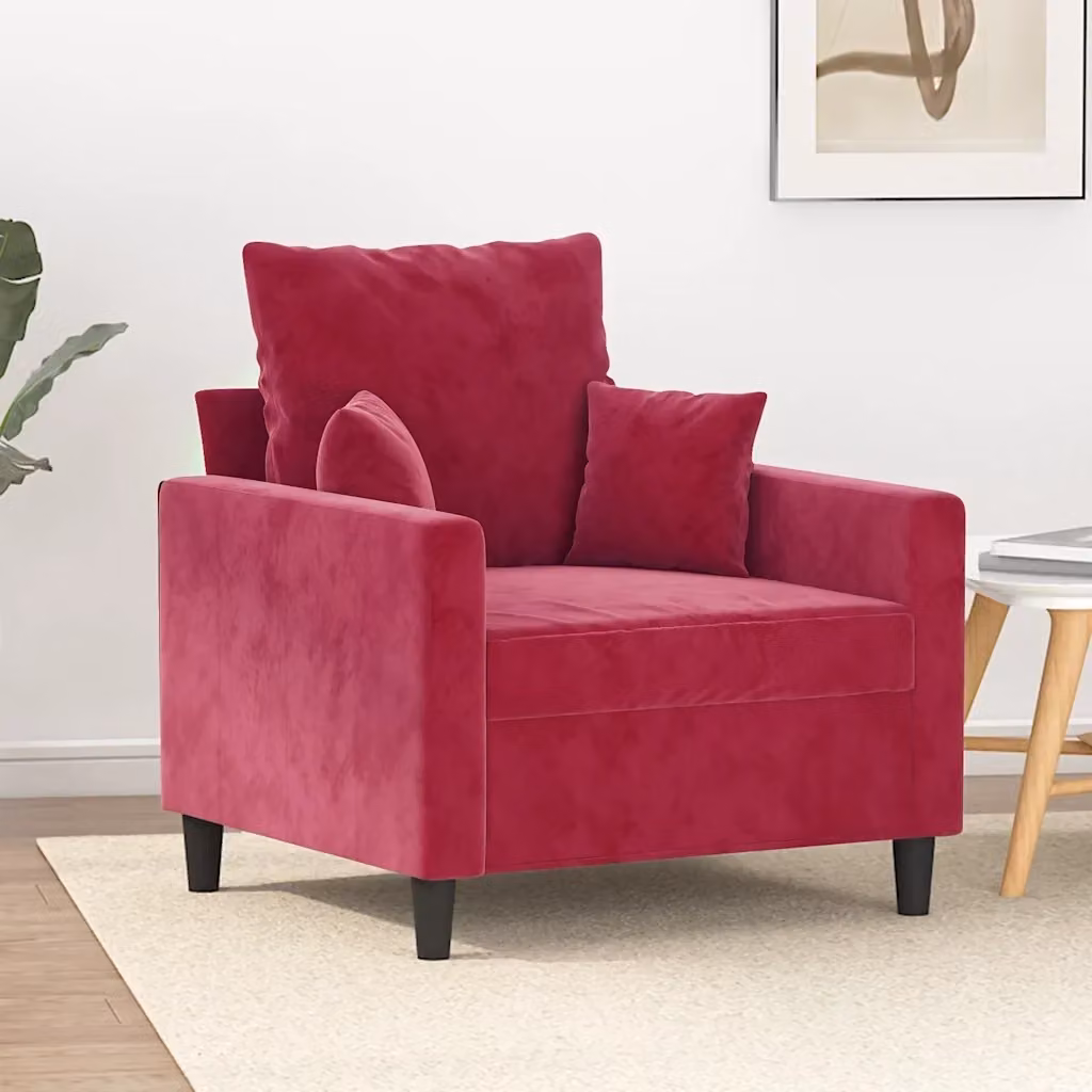 Poltrona Relax Moderna in Velluto Rosso con Braccioli e Struttura in Metallo – 2