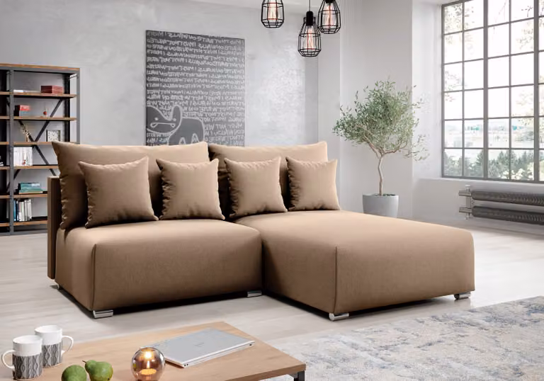 AX LIVING Divano ad angolo con funzione letto Ederra 208 cm di larghezza - tessuto beige R