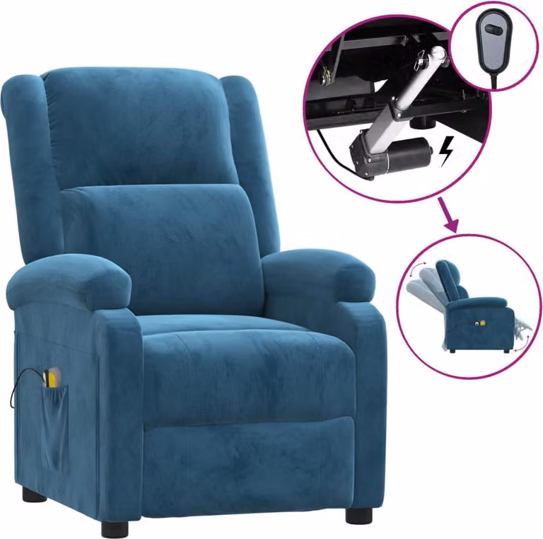 vidaXL Sedia da massaggio elettrica in velluto blu