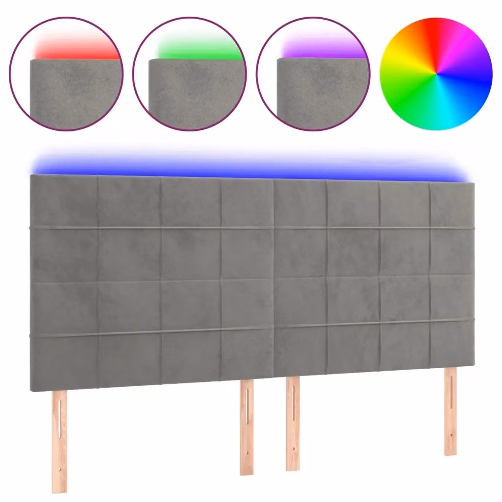 Testiera con LED Design Mania in Velluto Grigio Chiaro con Porta USB, L: 160 cm, P: 5 cm, H: 118/128 cm – 2