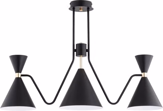 Plafoniera lineare Alfa SALUT in metallo nera e oro con 3 lampadine E27 dimmabile