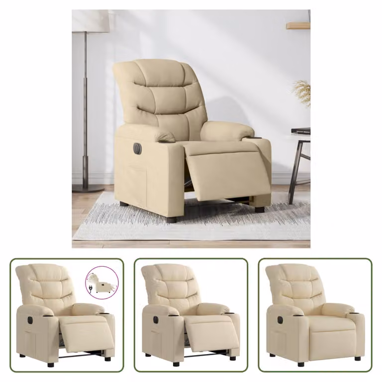 The Living Store Recliner elettrico in tessuto crema