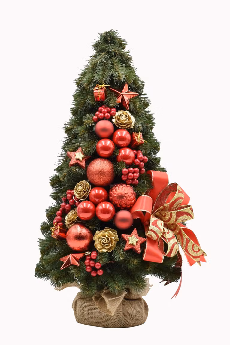 PINUS COMPANY | Albero di Natale - 60 cm - Rosso - Fatto a mano - Elegante decorazione natalizia