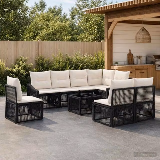 Set Divano da Giardino 9 pz Nero polyrattan 3436024