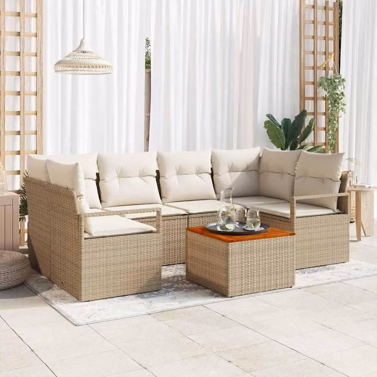 Maison Exclusive - Set Divano da Giardino con cuscino 7 pcs Beige Poly Rattan
