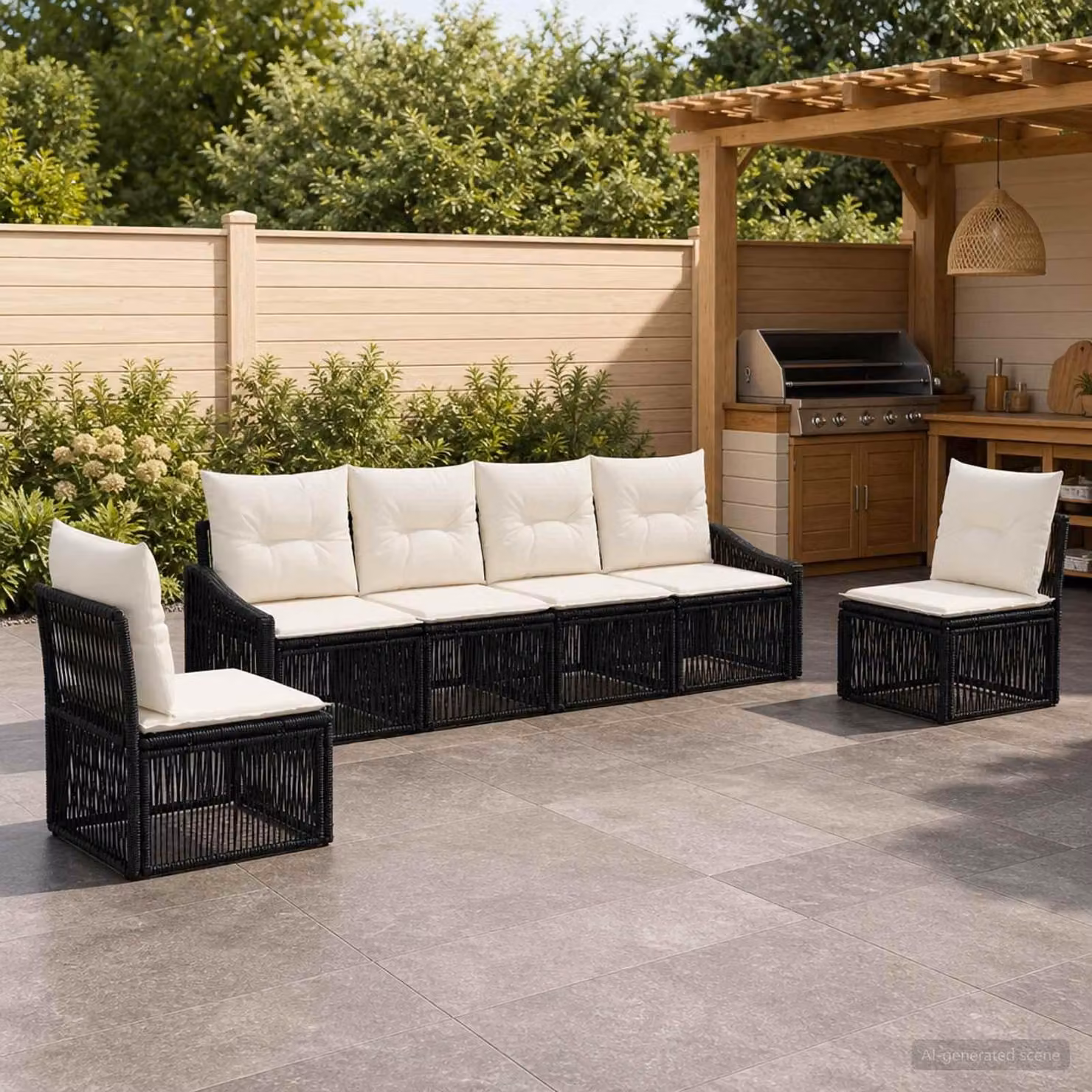 Maison Exclusive - Set da giardino composto da 6 pezzi, divano in rattan sintetico nero