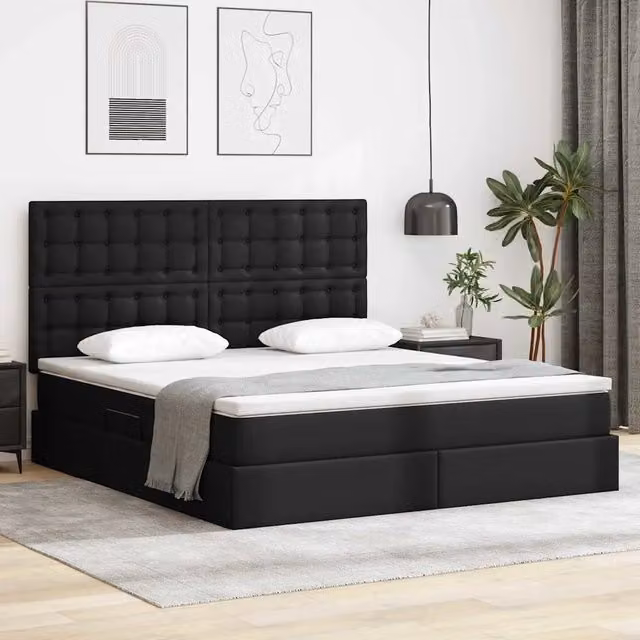 Letto con Contenitore Moderno vidaXL in Pelle Sintetica Nero L: 180 cm, P: 200 cm, H: 204 cm – 1