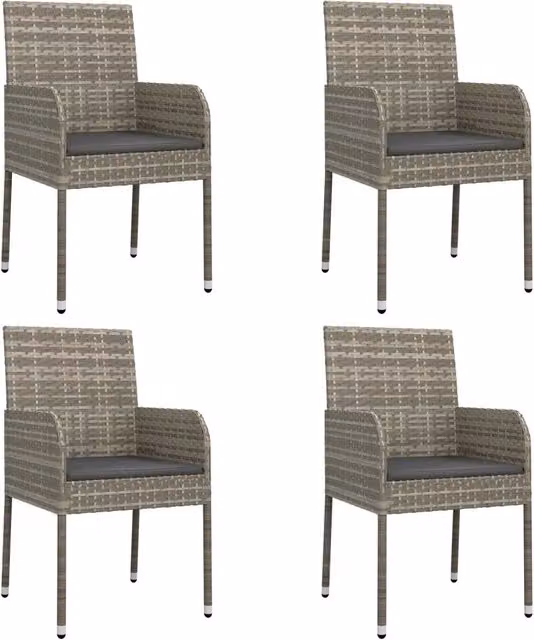 Sedie da Giardino con Cuscini 4 pz | Sedie da Esterno in Polyrattan Grigie