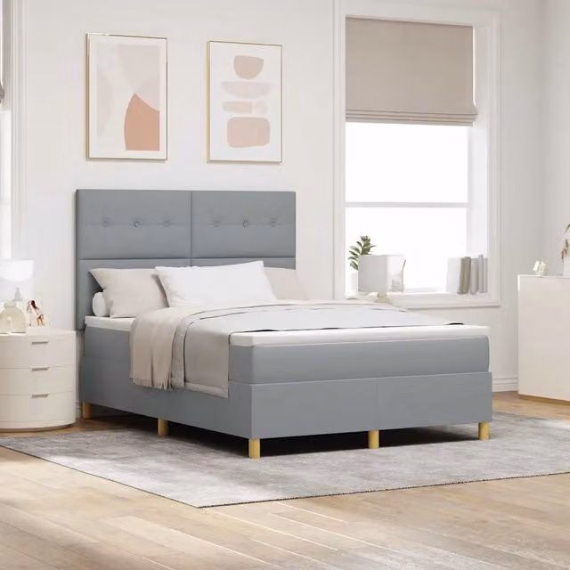 Letto a molle con illuminazione LED vidaXL in tessuto grigio, L/P/H: 140 x 190 x 28 cm – 1