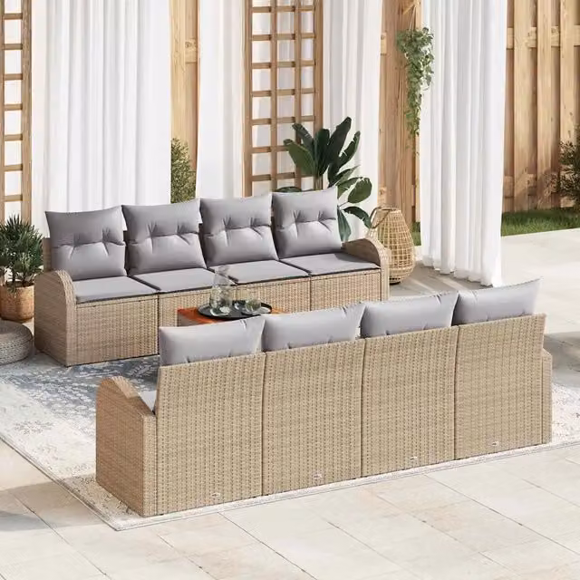 Set Divano da Giardino 9 pz Beige polyrattan 3347553