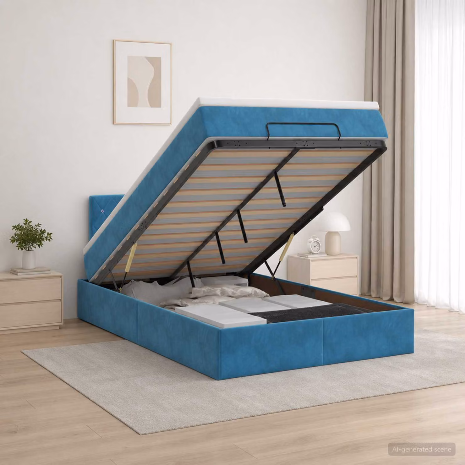 Letto ottomano con materasso vidaXL in velluto blu, L/P: 120 x 200 cm