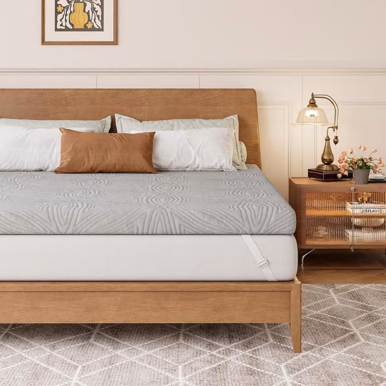 Topper per materasso, dimensioni 180x200 cm, altezza 10 cm, imbottitura in gel (durezza H3/H4), colore grigio, lavabile, antiscivolo