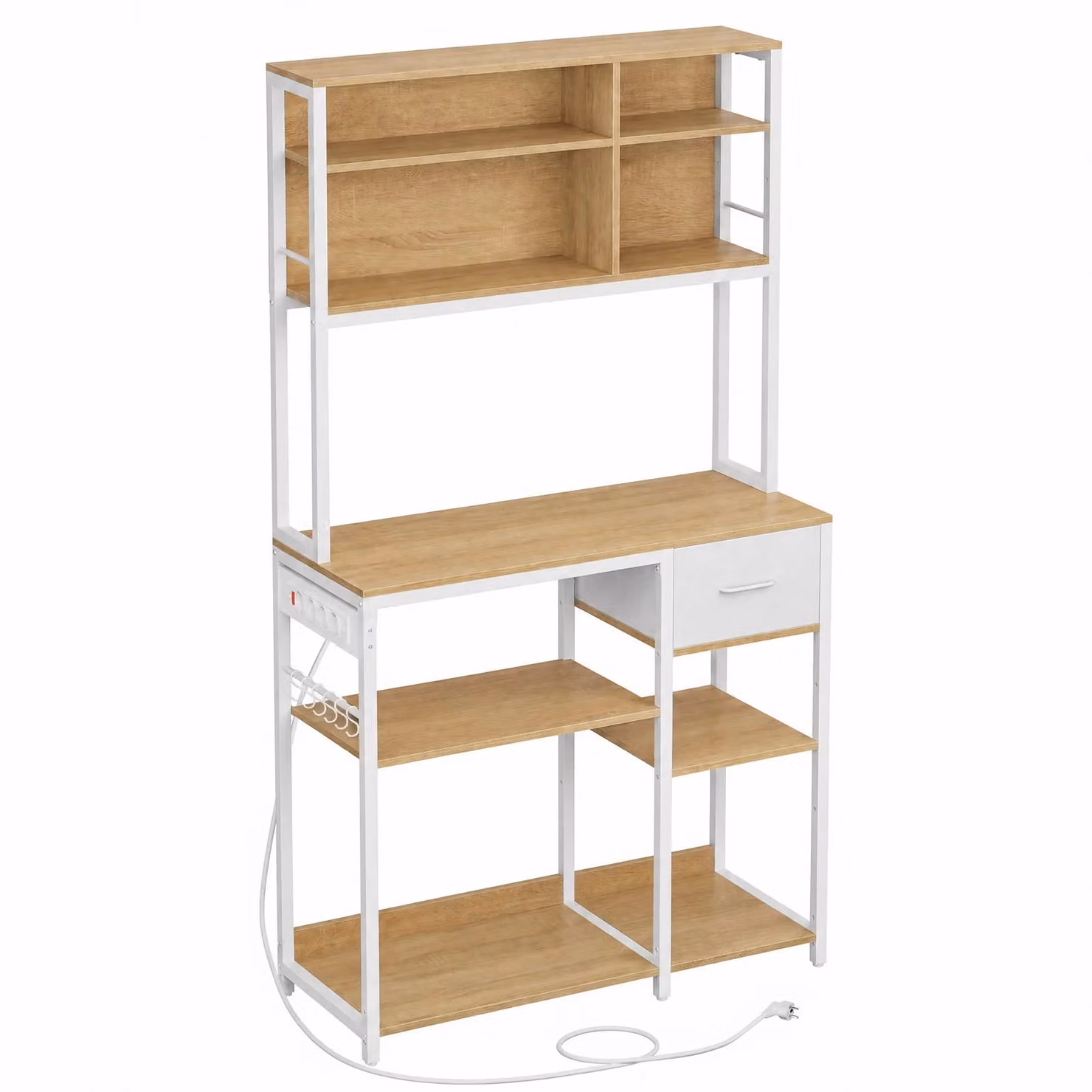 VASAGLE Scaffale Cucina con Multipresa | SONGMICS HOME, Rovere Dorato + Bianco Nuvola / 100l cm