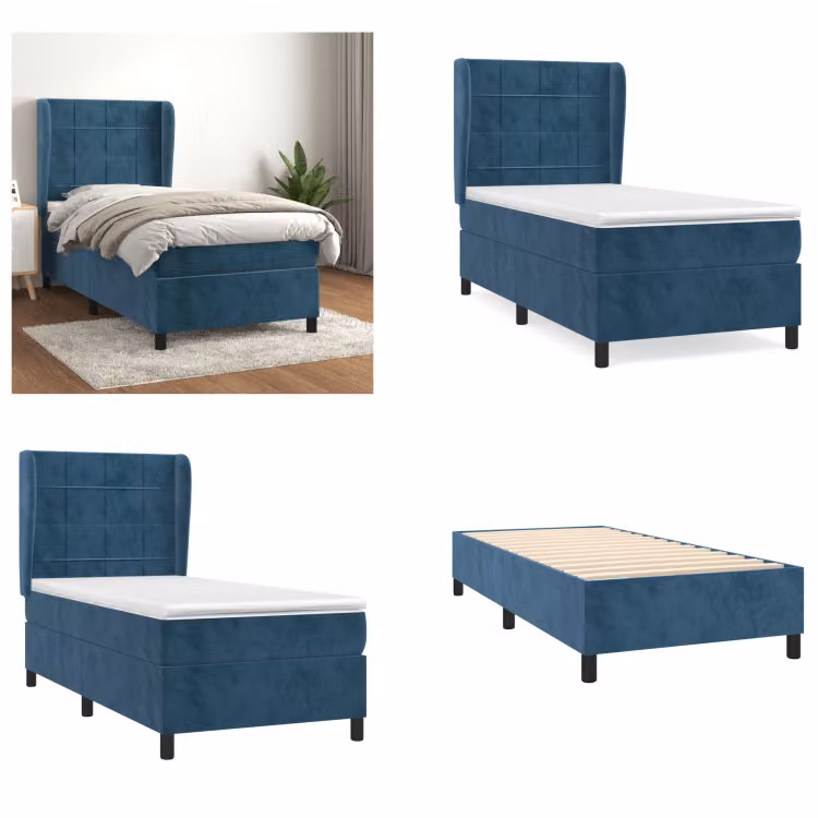 vidaXL Letto a molle con materasso blu scuro 90x200 cm in velluto - Letto a molle - Boxspringbetten - Bett - Schlafzimmermöbel
