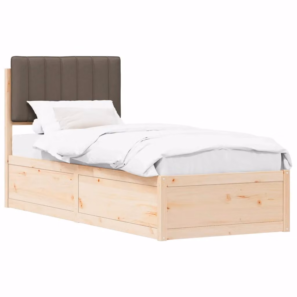 Letto con Testiera Rivestita in Tessuto e Pino Massello vidaXL, Colore Beige o Grigio, L/P/H: 80 x 200 x 85,5 cm – 2
