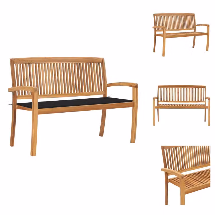 vidaXL Panca da giardino impilabile con cuscino 128,5 cm in teak massiccio - Panche da giardino