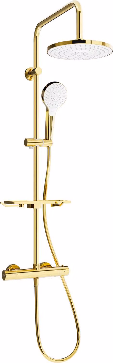 Mexen KT05 set doccia da parete con soffione e miscelatore termostatico, oro/bianco - 771500593-50