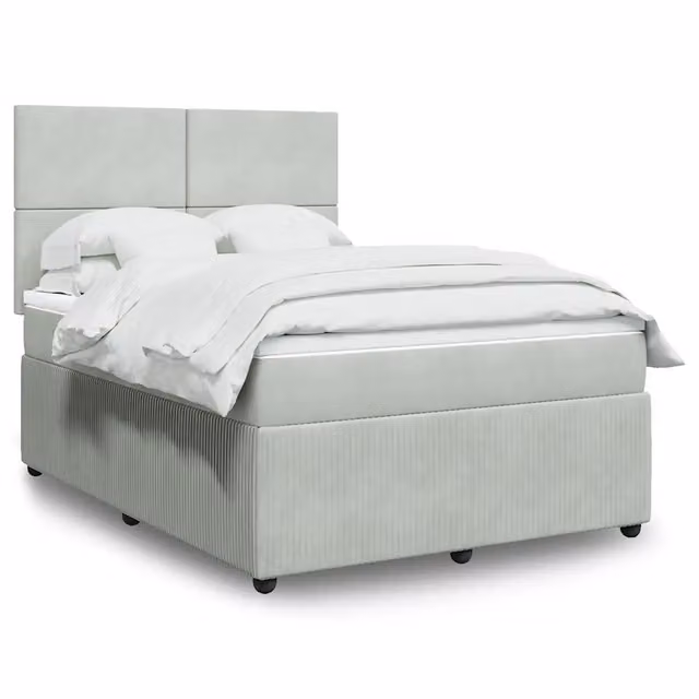 Letto a molle con materasso ibrido vidaXL in velluto grigio e bianco L/P/H: 140 x 190 cm