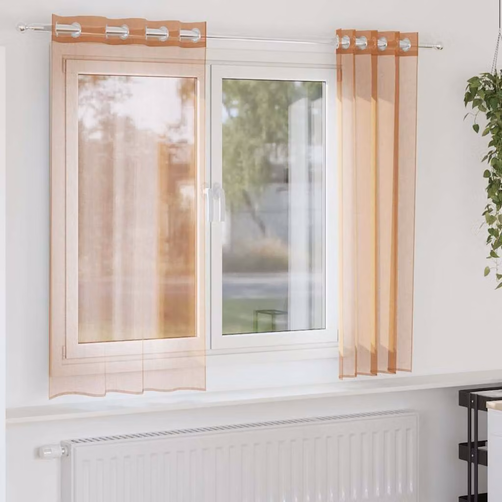 Set di 2 tende in voile semi-trasparenti vidaXL con occhielli, colore terracotta, L: 140 cm
