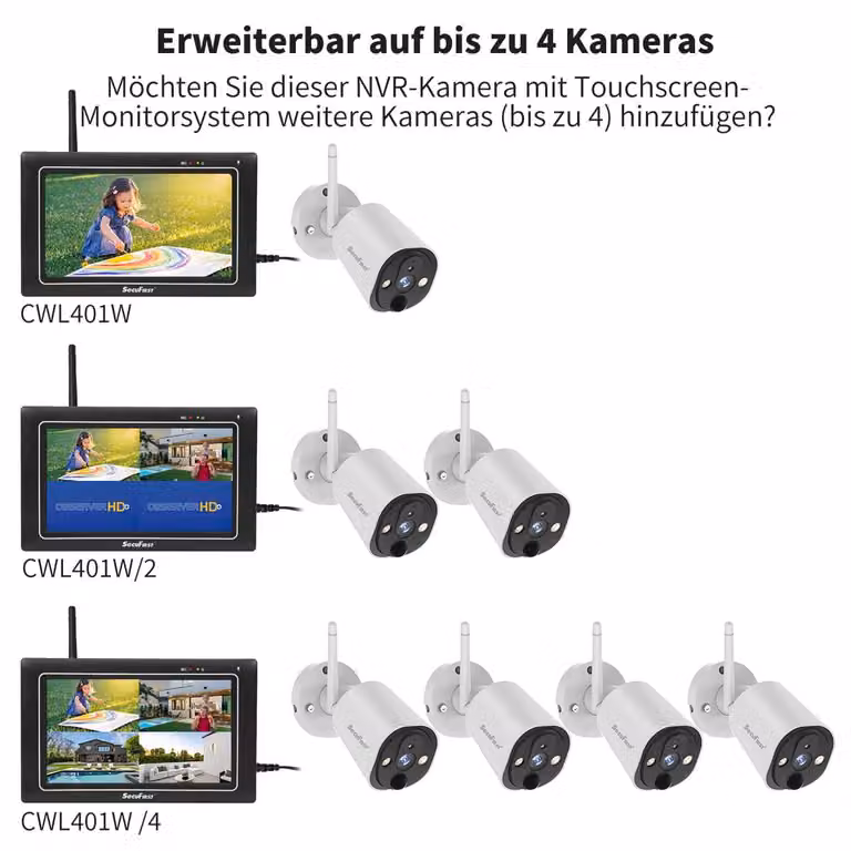 Kit di telecamere di sicurezza - Schermo touchscreen da 7 pollici - Risoluzione 2K - Wireless - Sistema di sicurezza per esterni