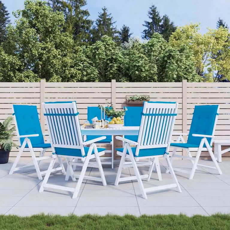 Set di 6 cuscini per sedie vidaXL in tessuto blu, impermeabili e resistenti ai raggi UV, L 120 cm x P 50 cm x H 3 cm